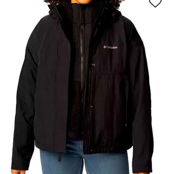Columbia Women's Jacket 2 In One Sherpa Hooded Jacket Outerwear Black Large
